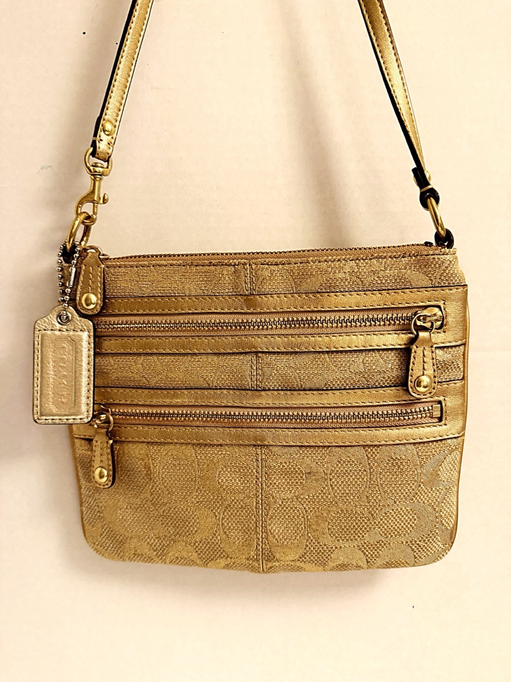 Coach Poppy Signature Metallic Gold Crossbody Bag - Gem